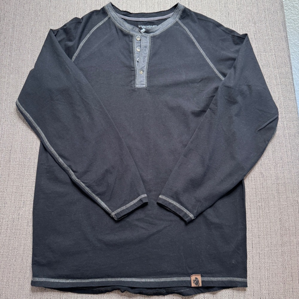 Legendary Whitetails Mens Black Cotton Long Sleeve Henley Shirt Medium 0667